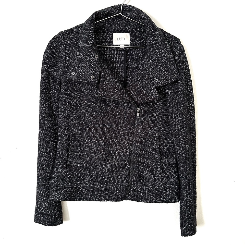 | loft • herringbone zip front moto blazer jacket • size xs |
